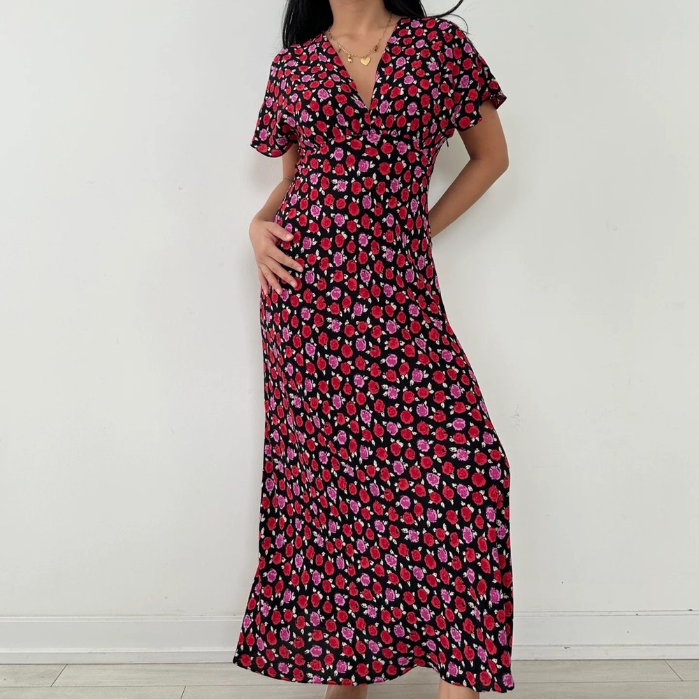 Zara Black and Pink Floral Dress - Large